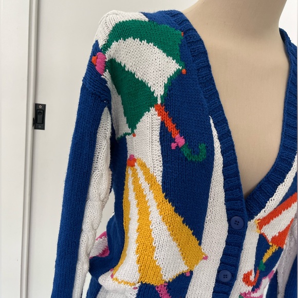Vintage Picone Sport Umbrellas Cardigan Women M Hand Knitted Button Up - Picture 2 of 7